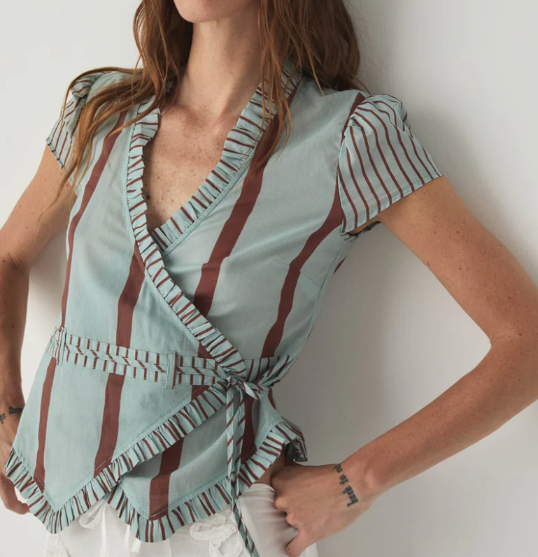 Blusa cruzada rayas turquesa Laagam
